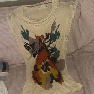 Velvet Cream Top with Multicolor Abstract Design P S